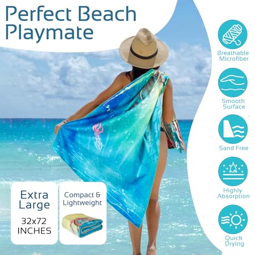 Lokigo 2 Pack Lightweight Microfiber Beach Towel Oversized 72" x 32" Compact Sand Free Quick Dry Absorbent Towels Easy Pack Swim Pool Yoga Camping Travel Essential Accessories for Men Women Adults