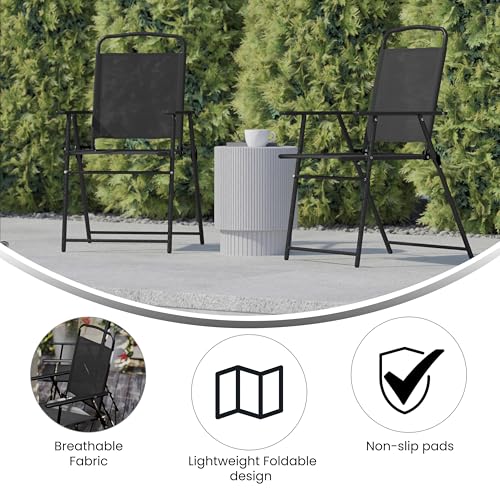 Flash Furniture Mystic Folding Patio Sling Chairs, Outdoor Textilene Lawn Chairs with Armrests, Set of 2, Black - color: Black