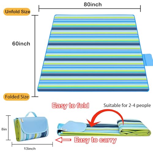 PUPOPIK Extra Large Beach Blanket Outdoor Picnic Blankets, Foldable Waterproof Sand Free Beach Mats Picnic Mat for Festival BBQ Park Grass Lawn Camping Hiking Travel Concerts (Blue 2, 80x60 in) - color: Blue 5' X 6'8"