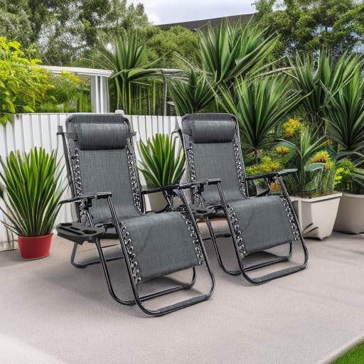 Homall Zero Gravity Chair - Adjustable Folding Lawn Chairs - Outdoor Gravity Reclining Lounge Chair with Pillows - Set of 2 (Double-Gray) - color: Double Grey, size: 2 PCS