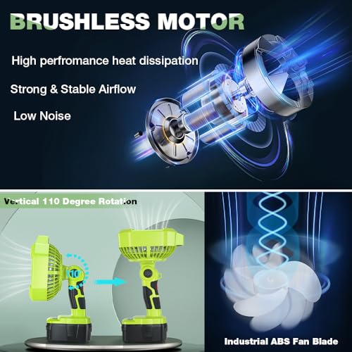 Battery Operated 18V Fan Compatible with Ryobi 18V Li-ion Ni-CD Ni-MH Battery, Portable Cordless Fan with 180LM LED Lantern, Remote, Timer 1800CFM 3-Speed Outdoor Floor Fan - style: Style 2