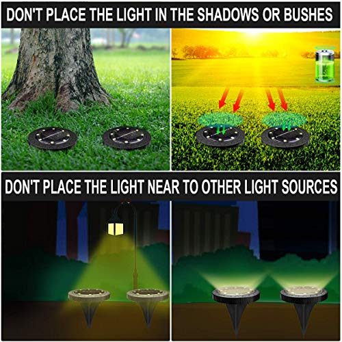 Solar Powered 8 Pack Outdoor LED Disk Lights - IP68 Waterproof, Non-Slip, Wear-Resistant Pathway Lights (Warm White) - size: 8 Pack