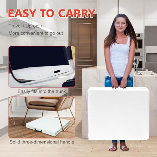Portable 4Ft Folding Table, Heavy Duty Plastic Fold-in-Half Utility Foldable Table Small, Adjustable Height Plastic Folding Table with Carrying Handle for Camping & Party Indoor/Outdoor(White) - color: White, size: 4Ft