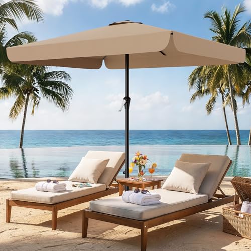 AreShark 8 X 10 FT Large Rectangular Patio Umbrella with Valance, Outdoor Table Market Umbrella w/Crank & 8 Ribs, Rectangle Outdoor Umbrellas for Garden, Deck, Yard and Poolside, Beige - color: Beige, size: 8x10 Ft