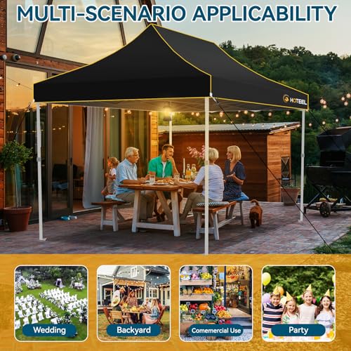 Hoteel 10x15 Pop Up Canopy Tent Heavy Duty with 4 Sidewalls, Waterproof Party Tent, Easy Set-up Commercial Instant Tents with Roller Bag & Sandbags, Hexagonal Leg (1-Year Warranty) - color: Black, size: 10×15 （4 Walls）