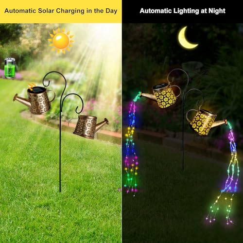 WITOROR Solar Watering Can Lights Outdoor, IP65 Waterproof Garden Decor Solar Garden Light 8 Multi-Color Changing Modes One Pole Two Lights Outdoor Decorations for Yard, Lawn, Patio