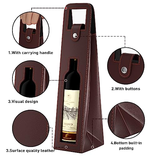 RYDDOY Wine Gift Bag, Reusable Leather Wine Tote Carrier, Single Bottle Champagne Beer Gift Bags Carrier for Birthday, Wedding, Picnic Party, Christmas festival Gifts (Brown) - color: B-Brown-16.1×3.5×3.5