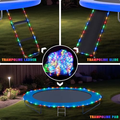 JMEXSUSS Trampoline Accessories 200 LED Trampoline Lights, 66ft IP 65 Waterproof Solar String Lights Outdoor, 8 Modes Solar Rope Light for Garden Yard Ladder Slide Tent Camp(Multicolor) - color: Multicolor, size: 200 LED
