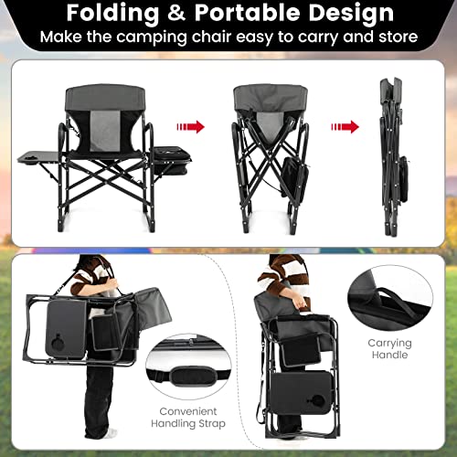 KOTEK Camping Directors Chair, Outdoor Folding Chair with Side Table, Cooler Bag & Storage Pocket, Supports 400 LBS, Portable Camp Chairs for Fishing, Picnic, Concert, Beach, Lawn, Patio (1, Black) - color: Black