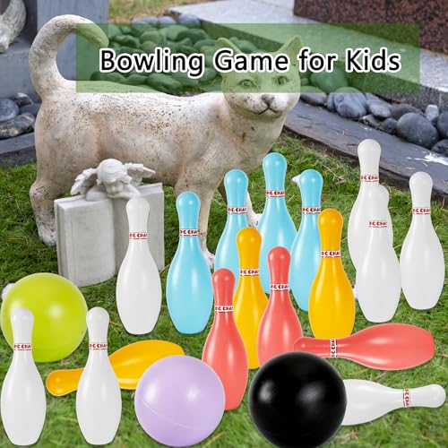 2 Pack Bowling Set Indoor Outdoor Bowling Games Include 20 Bowling Pins and 4 Plastic Ball Lawn Bowling Toy for Kids Boys Girls Family Party Birthday School Educational Gift (Color Set 2) - color: Color Set 2