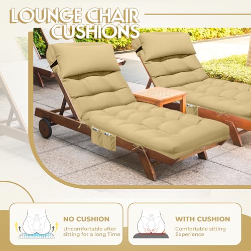 Outdoor Chaise Lounge Chair Cushion, Waterproof Outdoor Chair Cushions for Patio Furniture, 71 x 21 x 4 Inches Replacement Chaise Lounge Cushion with Ties (Khaki) - color: Kakhi
