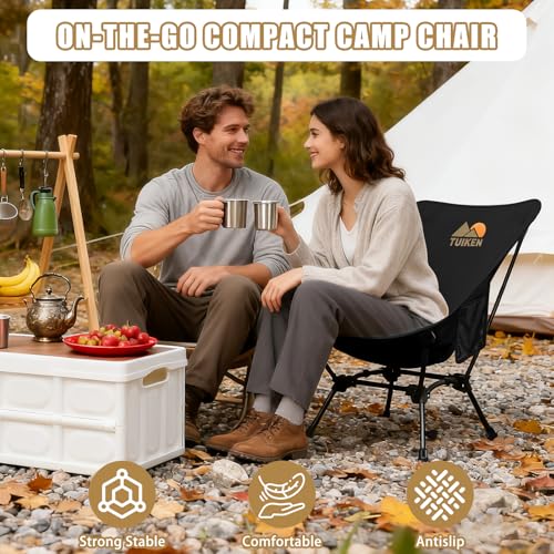Ultralight Camping Chair Backpacking Chair, Portable Camp Chair with Cup Holder & Storage Bag, Lightweight Compact Folding Chair for Hiking, Travel, Picnic Mountaineering（Deep Black） - color: Deep Black