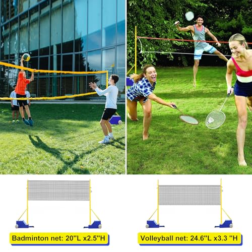 Portable Volleyball & Badminton Poles, Volleyball Poles for Backyard, 5ft-6.8ft Adjustable Height, Heavy Duty Volleyball Nets with Base for Indoor Outdoor Grass School Volleyballs Court
