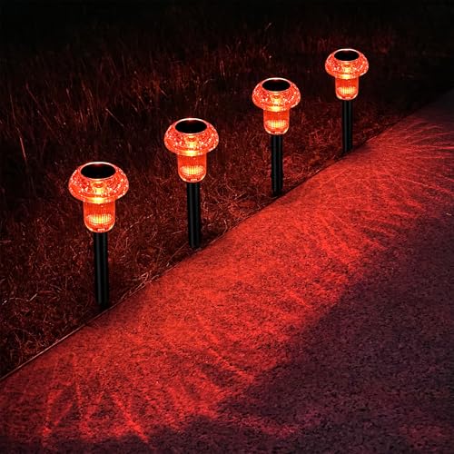 Easter Solar Pathway Lights Outdoor Decorative 4 Pack, Red LED Mushroom Solar Lights Outdoor Waterproof Solar Powered Decor for Yard Driveway Patio, Valentines Day Halloween Christmas Garden Decor - color: 4-Pack Red