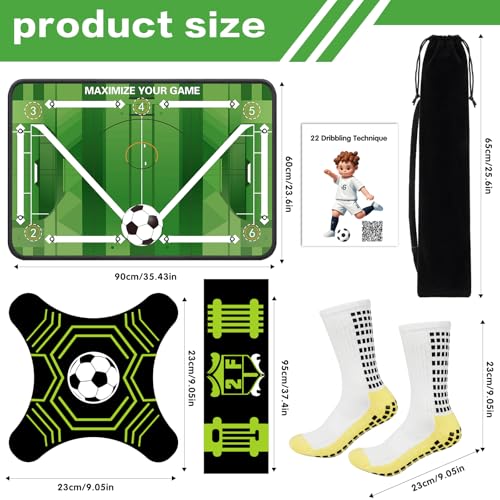 2F22E Soccer Training Mat for Kids & Youth, Non-Slip Silent Footwork Training Equipment with Soccer Bounce Trainer & Socks, Ball Mastery Skills Mat with Instructional Video for Indoor Practice - color: Green