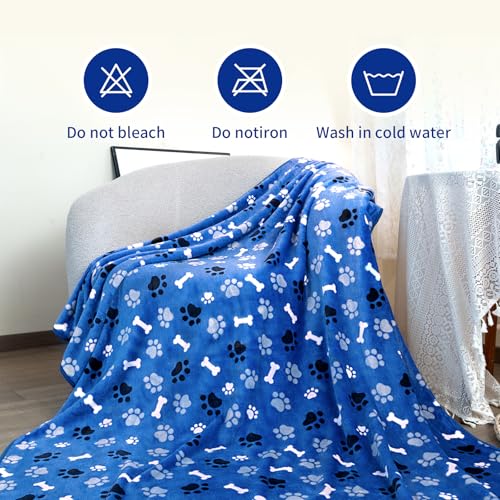 Dog Blanket Paw Bone Pattern 1 Pack 2 Super Soft Warm Flannel Sofa Cover Car Bed Protector, Urine Proof Washable Outdoor Pet Blanket for Puppy Large Dogs & Cats,60"*50" Blue - color: Blue|paw Bone, size: 60*50 inch (Pack of 2)