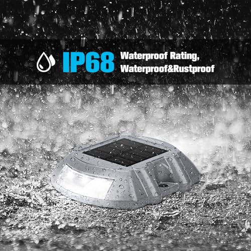 VOLISUN Solar Deck Lights Driveway Dock Lights, 20-Pack Led IP68 Waterproof Outdoor Warning Step Lights for Driveway Sidewalk Garden Pathway Yard(White, Auto On/Off - color: White, size: 20 Pack
