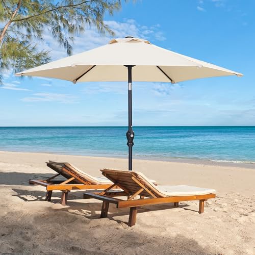 7.5 FT Patio Umbrella(Styles Featuring Tassels, LED Lights, or Bases Available), Stylish, Modern & Adjustable, with Effortless Crank Operation for Your Garden, Beach, Deck, Backyard & Pool - color: Khaki, size: No Base