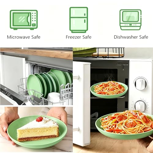 Wheat Straw 7.9 Inch Plates Unbreakable Set of 4, BPA Free Dinner Plates Dishwasher Safe, Lightweight Reusable Plates for Camping Kitchen - color: Light Green