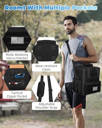 holuxer Tactical Lunch Bag & Lunch Box for Men - Large Double Deck Expandable Insulated Soft Adult Lunchbox for Work - Cooler Bag for Beach, Picnic, Camping,Outdoor，Travel (Black,16L) - color: Black, size: Large
