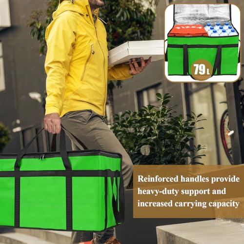 PEASUG Insulated Bags for Food Delivery, XXXL Pizza Delivery Bags, Large Capacity Cooler Bag Keep Food Warm for Grocery Shopping and Catering, Foldable, Heavy-Duty (Green) - color: Green, size: XXX-Large