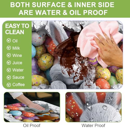 ANNA QUEEN Easter Bunny 6FT Picnic Table Cover with Bench Covers Set of 3 with Drawstring Bag, Bunny & Easter Eggs 72"x30" Waterproof Picnic Tablecloth & Bench Covers for Outdoor Party - color: #60