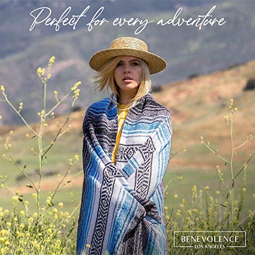 Benevolence LA Authentic Handwoven Mexican Blanket | Yoga Blankets, Outdoor, Picnic, Beach, Camping | Equestrian Saddle | Serape 50x70 inches - Sky Blue, Pack of 1 - color: Sky Blue
