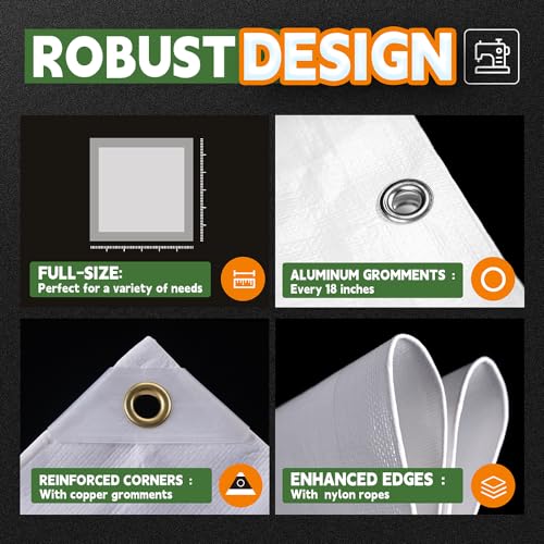 12 Mil Heavy Duty White Tarps 5' X 7', Extra Thick,Durable,Waterproof, UV Resistant, Weatherproof Poly Tarp,with Metal Grommets and Reinforced Edge (Finished Size)-by Raindeway - color: White, size: 5x7 Feet-Finished size