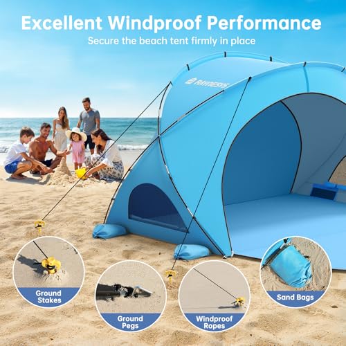 Raynesys Beach Tent Sun Shelter, Sun Shelter for 1-6 Person, Beach Shade Tent, Beaches Shade with 2 Zippered Doors, Portable Tents for Camping Fishing, Blue - color: Blue, size: For 6 Person