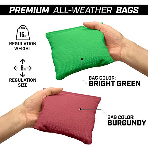 GoSports 4 ft x 2 ft Regulation Size Wooden Cornhole Boards Set - Includes Carrying Case and Bean Bags (Choose Your Colors) Over 100 Color Combinations - color: Burgundy & Bright Green