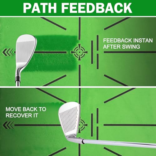 Golf Hitting Mat with Golf Tees - Golf Practice Mat for Swing Path Feedback Detection Batting, Golf Chipping Mat with Extra Replaceable No-Slip Pads for Indoor/Outdoor Training