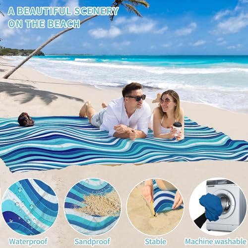 Beach Blanket 78''×110'' Suits 1-7 Adults Waterproof Sandproof Oversized Lightweight Sand Free Beach Blanket Large Picnic Mat for Travel Camping Picnic Hiking - color: Waves, size: 78''x110''