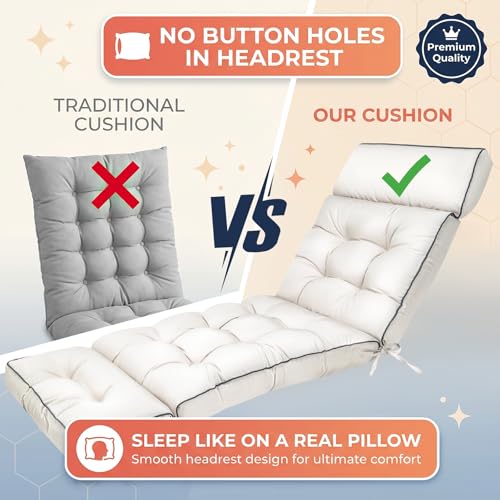 MAGIC ELEPHANT Chaise Lounge Cushion Outdoor, Memory Foam Patio Lounge Chair Cushion with Ties for Indoor Outdoor Furniture, Water-Repellent Replacement Long Chair Cushion (Antique White) - color: Antique White