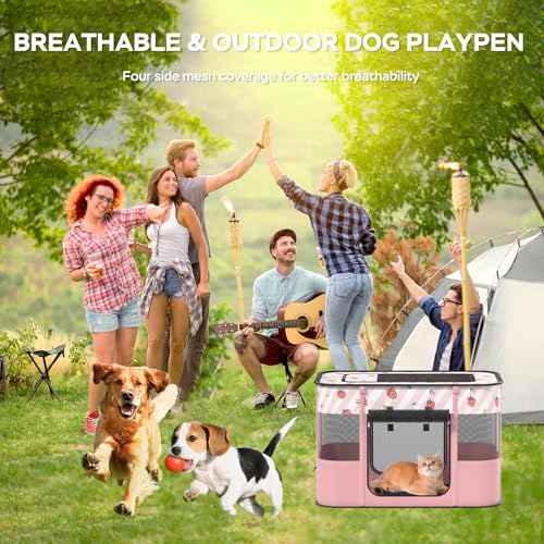 Dog and CAT pop Play Pen,Pets Houses for Dogs and Cats,Indoor&Outdoor Exercise Pen Dog Tent Puppy Playground Large (L, Pink) - color: Pink, style: Large（35.4"L x 27.6"W x 23.6"H）