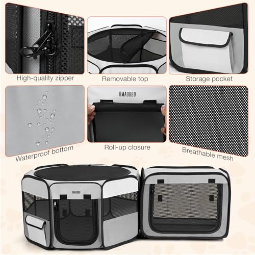 2-in-1 Portable Cat Playpen, [48 * 26 * 26in] Large Pet Playpen with Detachable Litter Box Enclosure Playpen, Pop-Up Indoor/Outdoor Puppy Kennel for Cats/Small Dogs/Rabbits, Foldable with Carry Bag