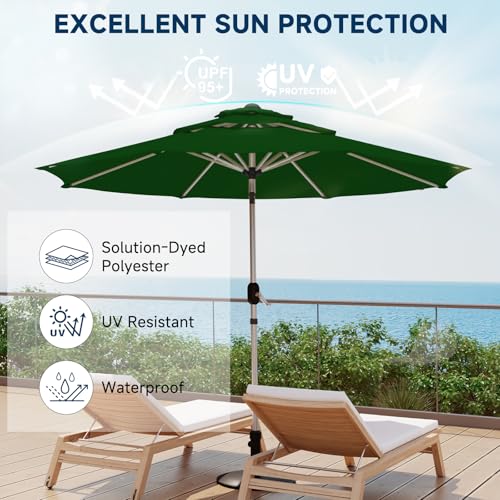 10FT 3-Tier Aluminum Outdoor Patio Umbrella, Fade-Resistant Market Umbrella with Push Button Tilt Function, 8 Sturdy All-Aluminum Ribs for Gardens, Patios, Backyards & Pools - color: Green, size: 10FT-3Tier (Aluminum Umbrella)