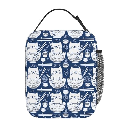 Reusable Ramen Lunch Box for Kids Girls Boys Women Adult, Insulated Noodle Bowl Cat Lunch Bag,Polyester Cooler Handbags Case for School Picnic Work Travel Outdoor Beach or Hiking - color: Ramen 01