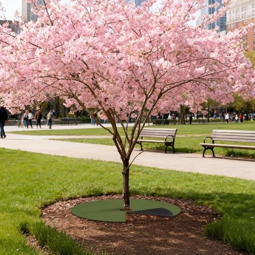 Tree Mulch Ring - Root Protection Ground Cover Mat with Fixing Nails, Duraable Temperature-Resilient Garden Landscaping Barrier | Outdoor Lawn Flowerbed Farm Yard Fence Soil Moisture Control - color: Green 60cm