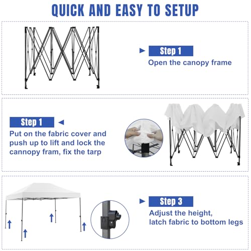 Yesker 10x15 Pop Up Canopy Tent - Instant Outdoor Canopy Easy Setup Gazebo, Waterproof & UV Protection, Large Adjustable Height Instant Sun Shelter Tents for Patio Backyard Market Party Events, White - size: 10x15FT