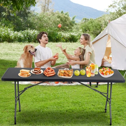 BestOffice Outdoor 6 FT Folding Camping Table Plastic Table Portable Square Height Dining Table Perfect for Picnics, Parties, Party and Camping, Black - color: Black, size: 6 FT