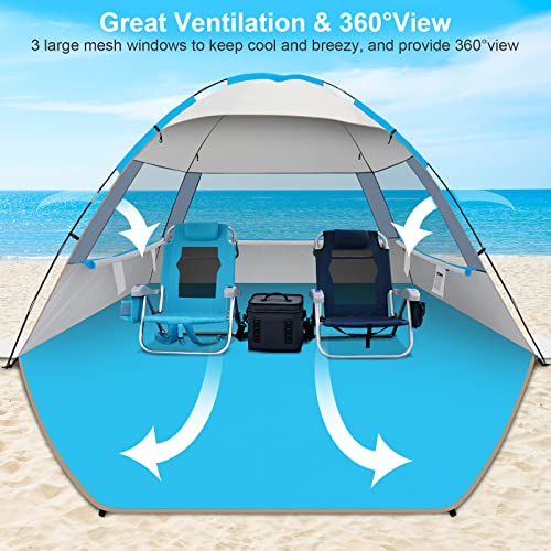 Gorich Beach Tent Sun Shelter for 3/4/6/8/10 Person with UPF 50＋ UV Protection, Lightweight & Easy Setup Beach Shade Canopy, Portable Beach Shade Tent Beach Cabana - color: Silver, size: 8 Person