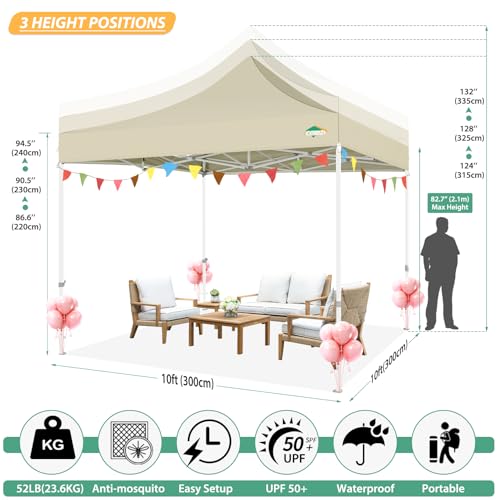 COBIZI 10x10 Canopy Tent with 4 Sidewalls,Heavy Duty Pop up Canopy with Mosquito Netting,Easy up Screen Tent for Parties Wedding Outdoor Camping with Handbag,Khaki - color: Khaki, size: 10x10ft(upgraded)