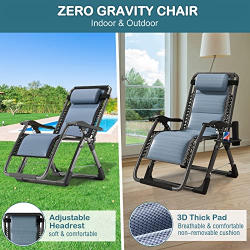 NAIZEA Padded Zero Gravity Chair, Cooling Fabric Folding Outdoor Lounge Chairs, Adjustable Reclining Camping Chairs with Cup Holder, Ergonomic Patio Lawn Chair for Balcony Beach Deck Yard - color: Ice Silk Blue, style: Zero Gravity Chair 2 Pack