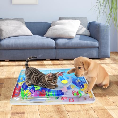 Upgraded Water Sensory Playmat for Cats, Thickened Cat Dog Toys Bored Pet Animals Cat Kicker Toys Self Play Mat Interactive Pet Water Sensory Mat Pad Pet Cooling Mat Indoor Outdoor Exercise Rectangle - style: Rectangle