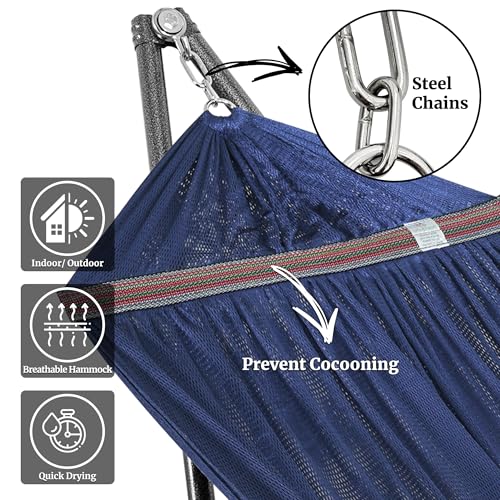 Tranquillo Universal Double Hammock with Stand Included for 2 Persons/Foldable Hammock Stand 600 lbs Capacity Portable Case - Inhouse, Outdoor, Camping, Aegean - color: 1. Aegean