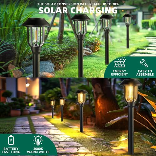 Solar Pathway Lights Outdoor 8 Pack, Warm White Solar Path Lights, Waterproof Energy Efficient Landscape Lights Decorative Auto On/Off, Solar Garden Lights for Yard Walkway Driveway Patio - color: 3000K Warm White