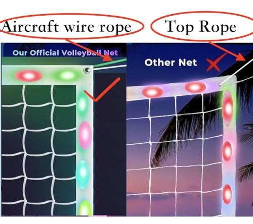 LED Professional Volleyball Net with Steel Cable, Light Up Portable Volleyball Nets Outdoor with Remote Control, Glow in the Dark Heavy Duty for Backyard