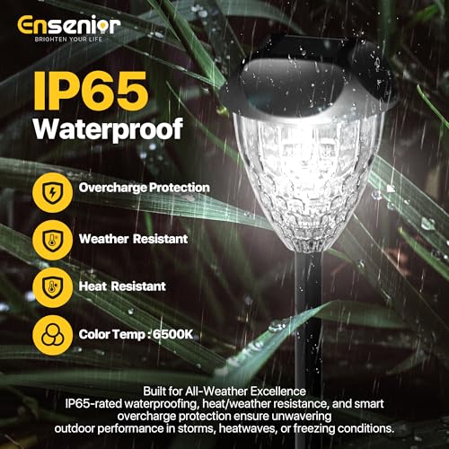 Ensenior 8-Pack Solar Lights Outdoor, Auto ON/Off 6500K LED Solar Garden Lights for Pathway, Yard, Patio, Walkway, Planter, Waterproof, Energy-Efficient Landscape Lighting - color: Cool White, size: 8-Pack