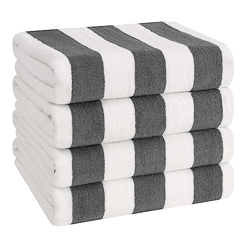 American Soft Linen Cabana Striped Beach Towels, 30x60 inch 4 Piece Oversize Pool Towels, Quick Drying Sand Free Swim Towels, Gray - color: Dark Grey