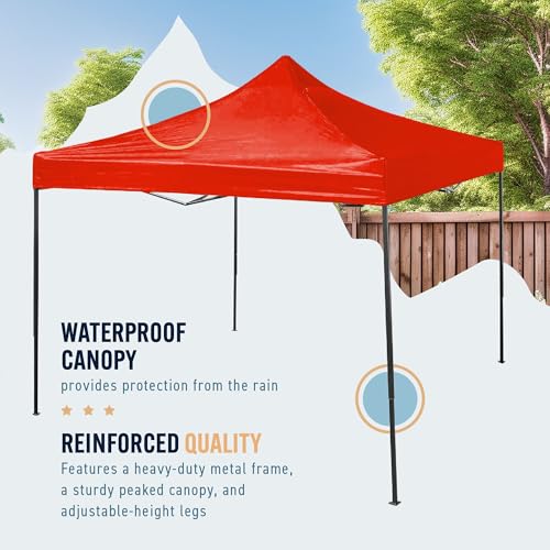 Trappers Peak 10-by-10-Foot Folding Pop-Up Canopy, Heavy-Duty Outdoor Canopy with Adjustable Height, 10 x 10 Pop-Up Canopy Tent, Red